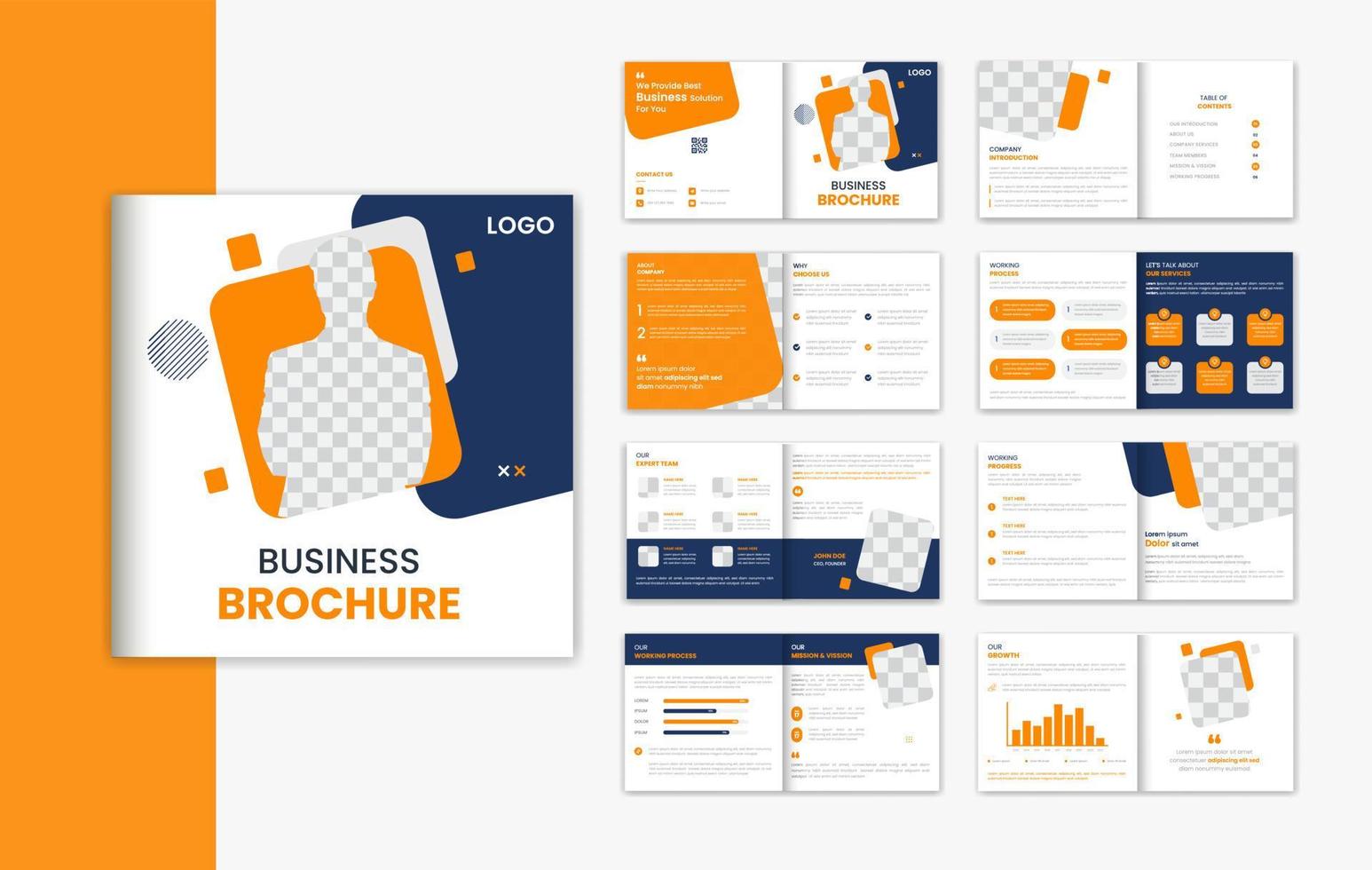 Corporate 16 page square brochure design, business brochure template for annual report vector