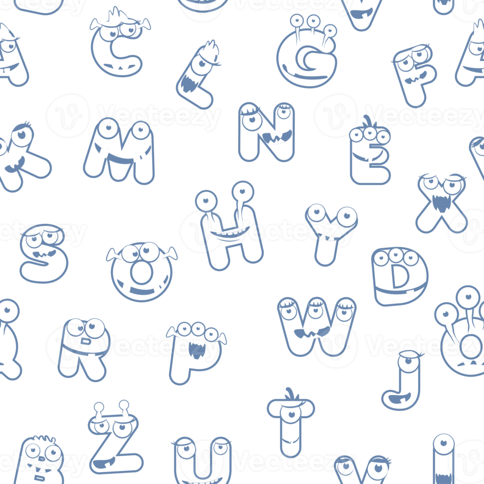 Seamless pattern with Contour MONSTER alphabet font. Pattern for Children png