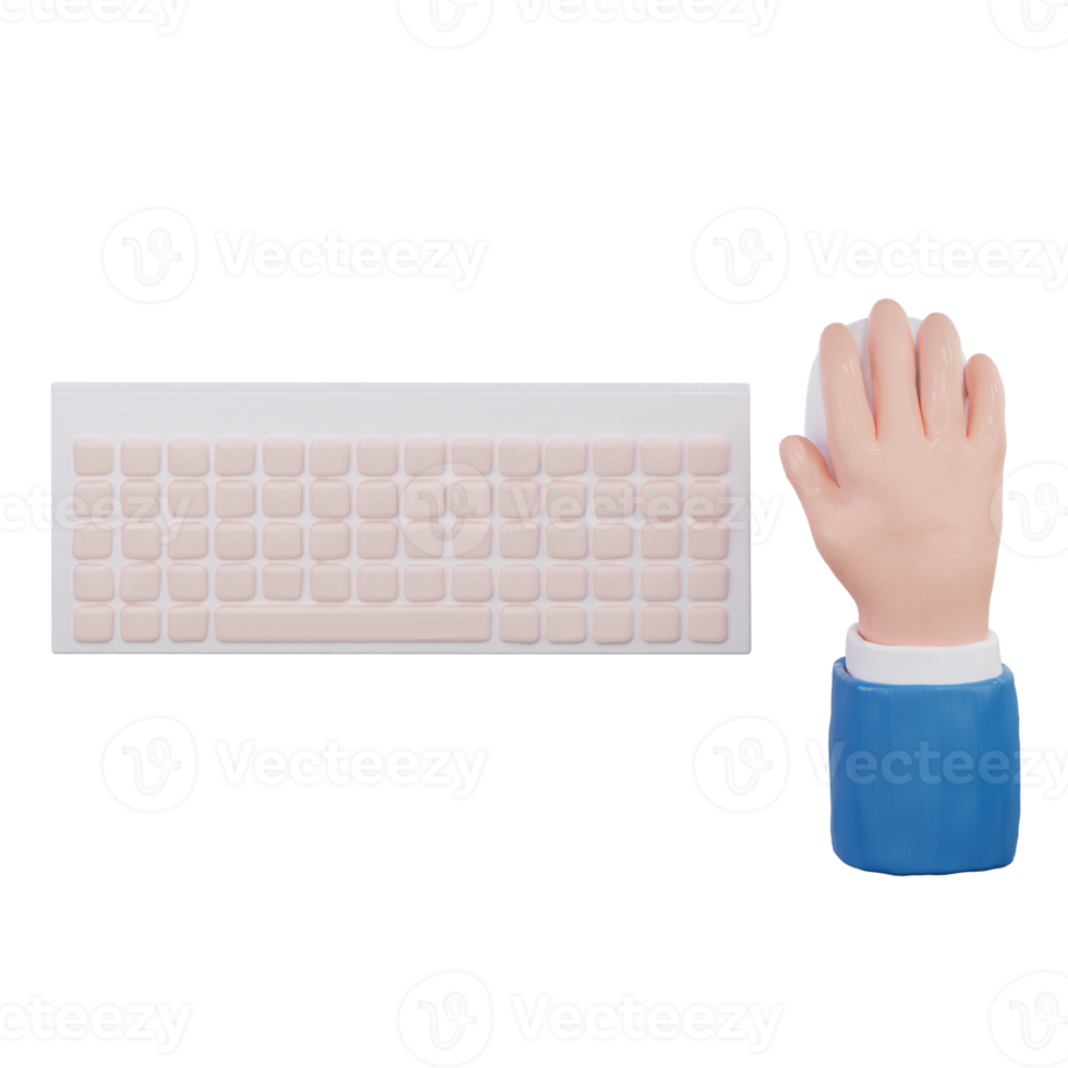 Hand mit Computer Tastatur und Maus 3d Rendern png