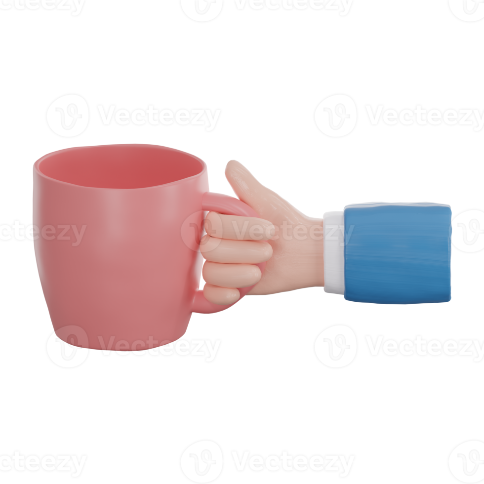 3D render of Hand holding a cup of tea or coffee. png