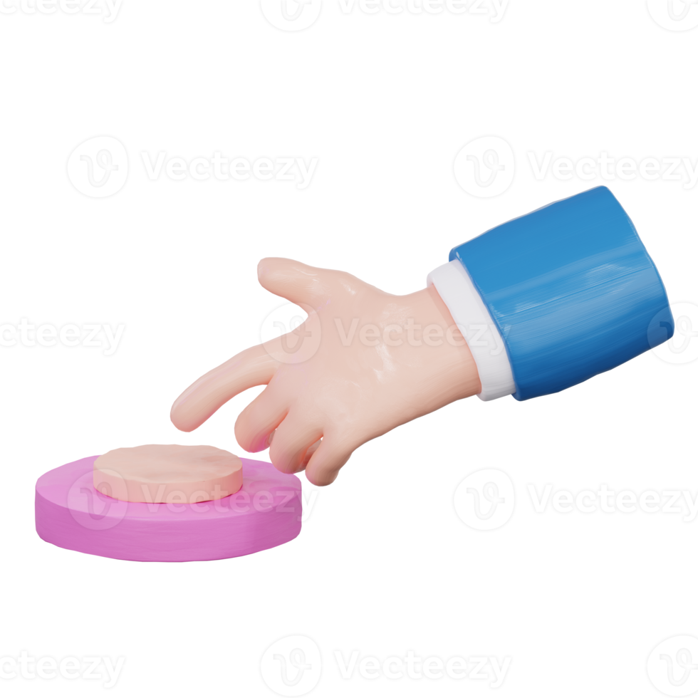 3d rendering of a hand push button png