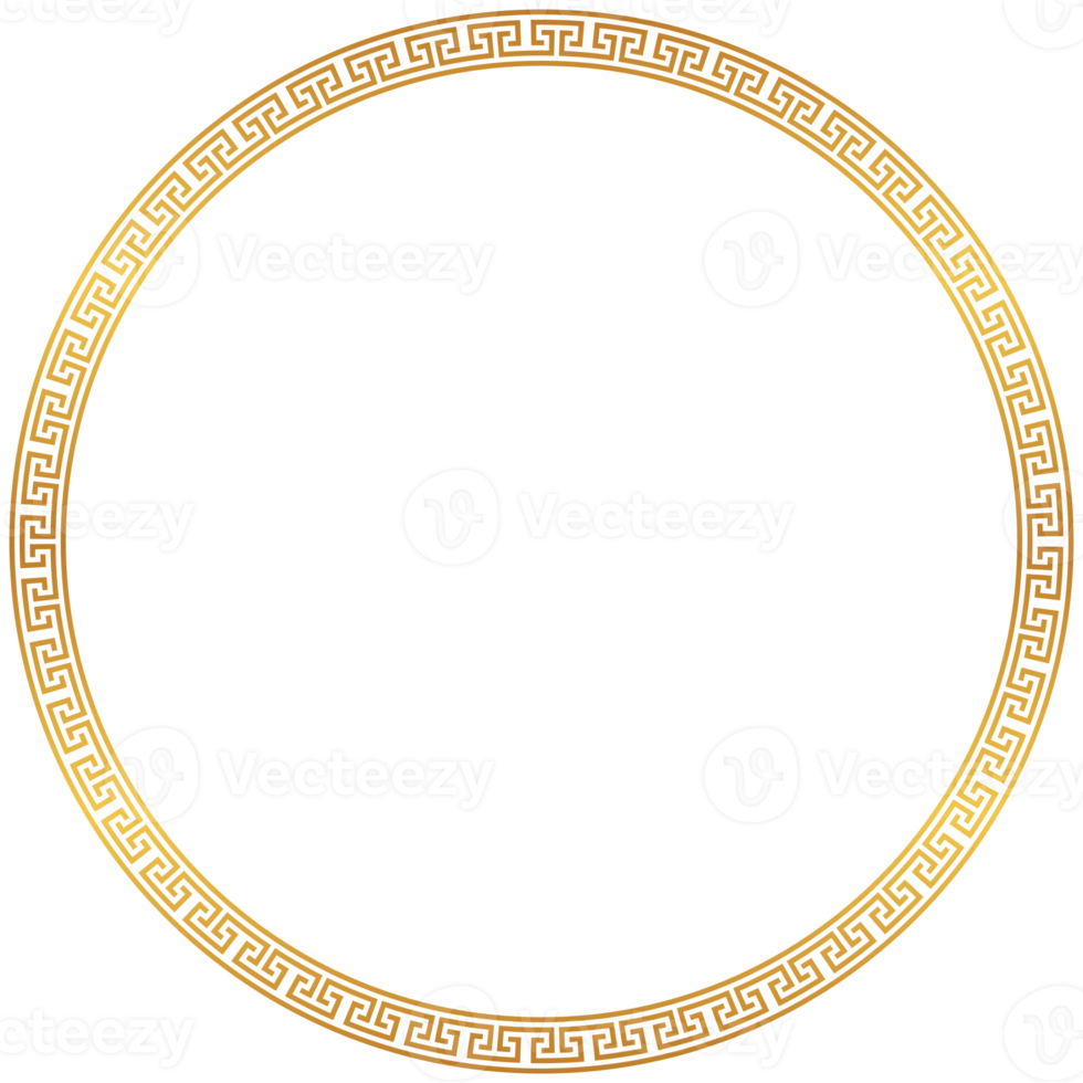 Gold circle border with seamless meander pattern png