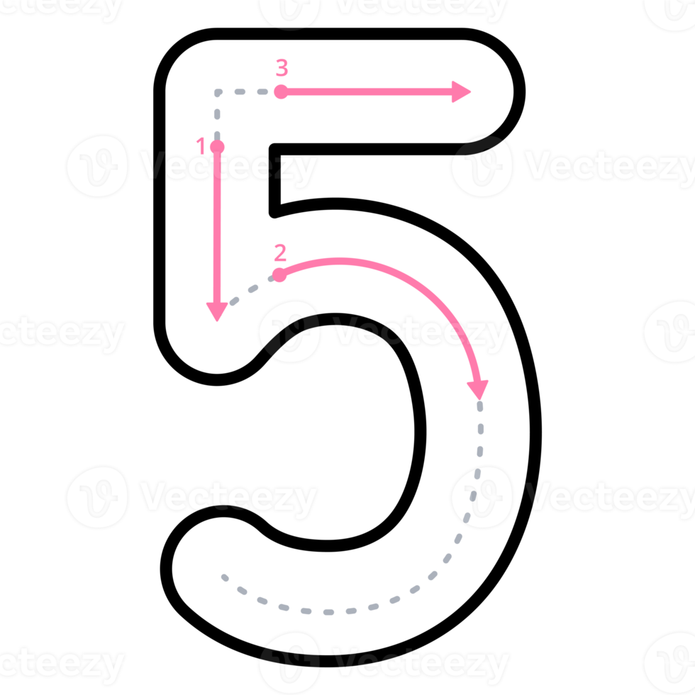 How to write number 5 with tracing guide png