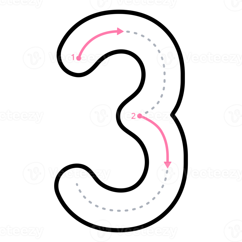 How to write number 3 with tracing guide png