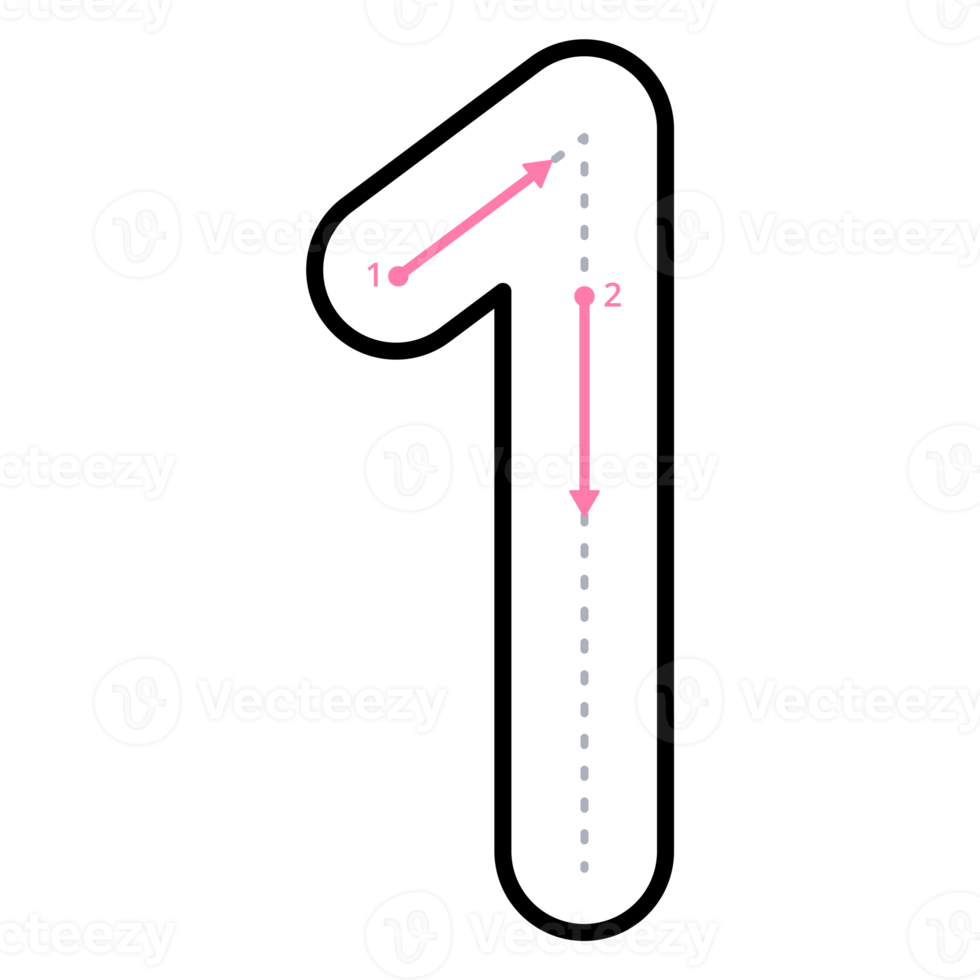 How to write number 1 with tracing guide png