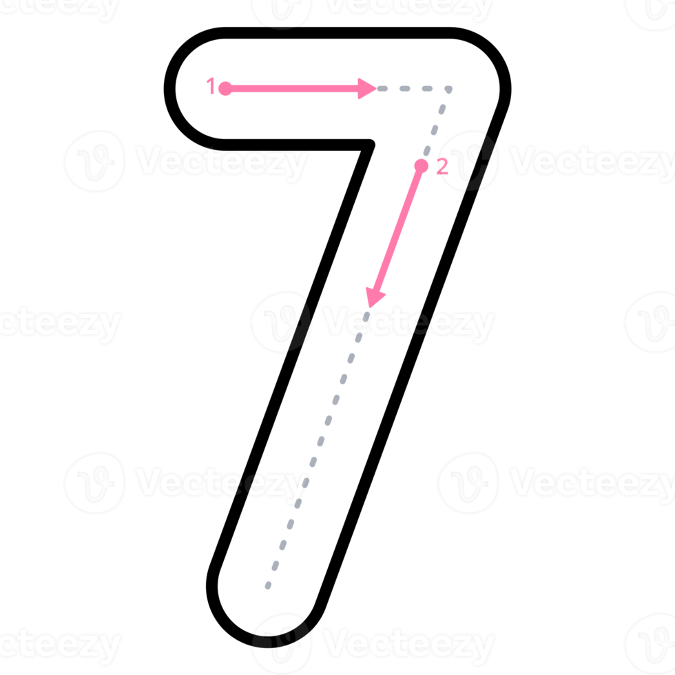 How to write number 7 with tracing guide png