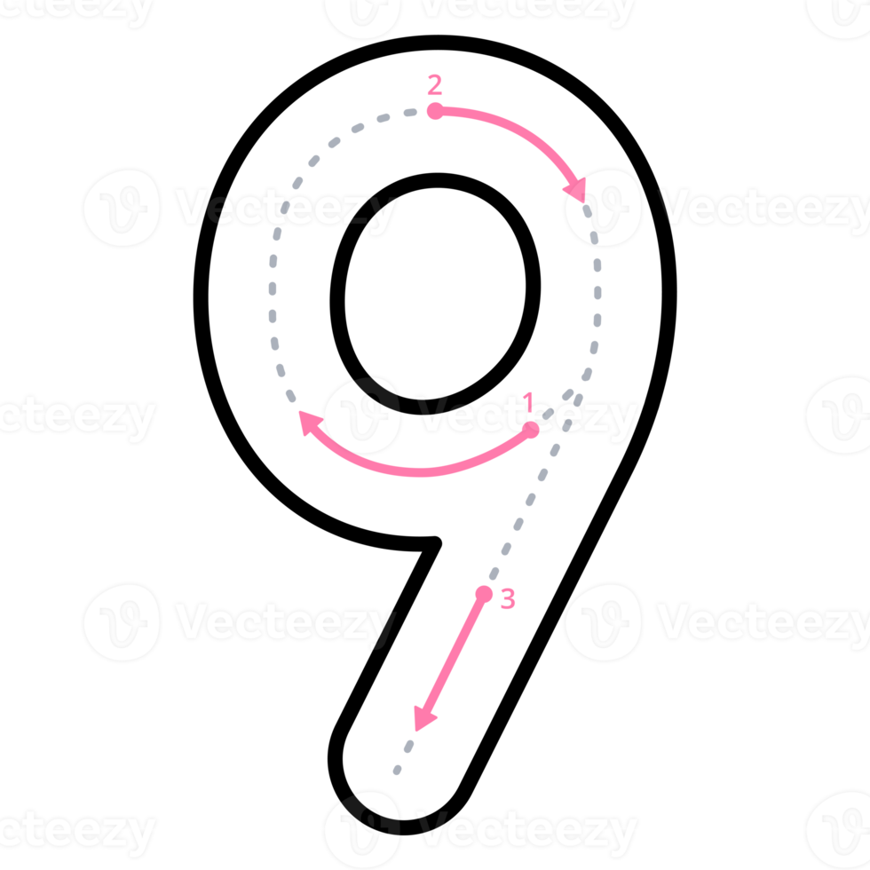 How to write number 9 with tracing guide png