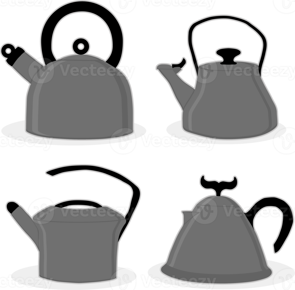 Set of beautiful glass teapots for liquid png