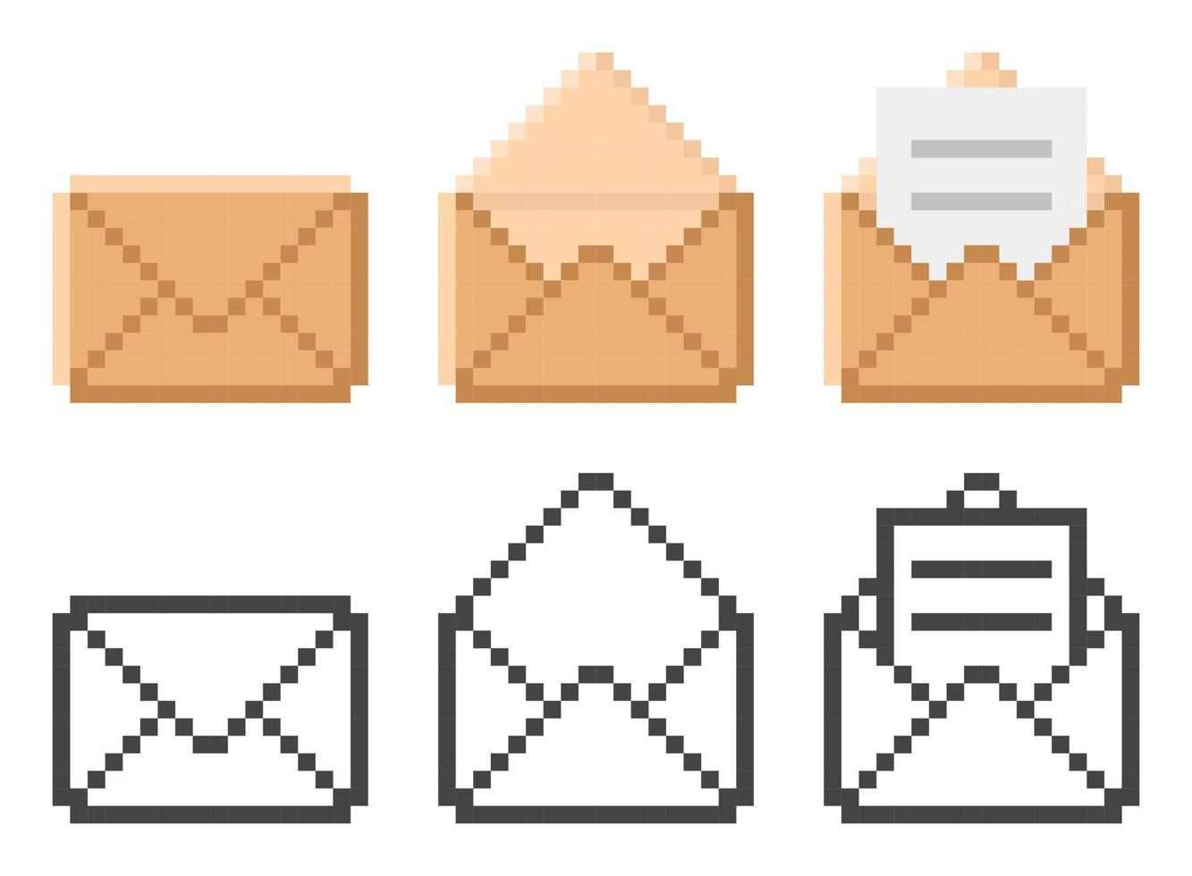 Retro mail envelope icon, email. Vector illustration in pixel style.