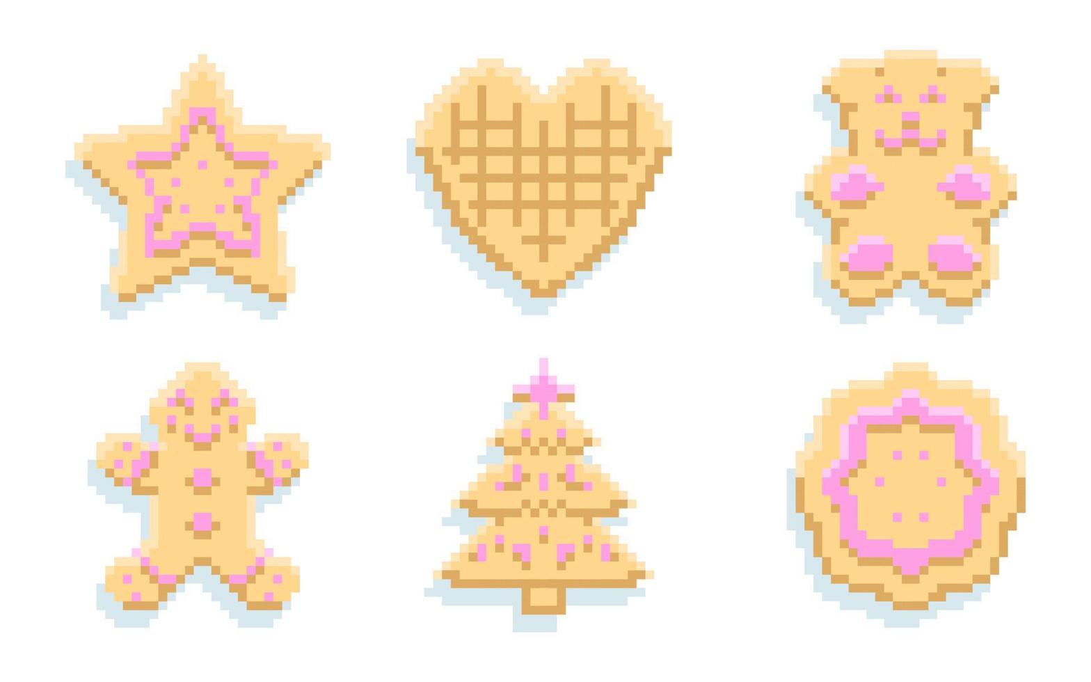 Set of colored cookie icons. Vector illustration in pixel style.