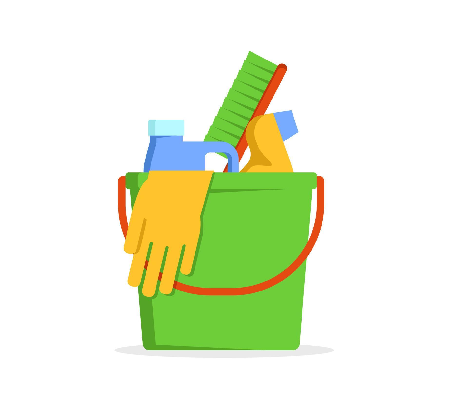 Cleaning products and accessories in green bucket products for