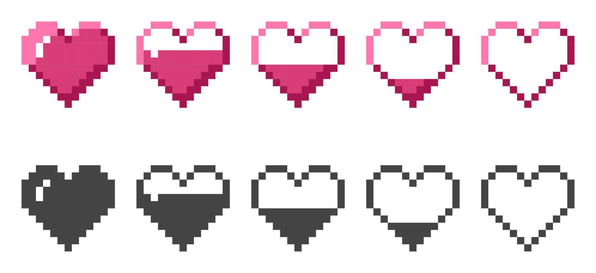 Retro heart icon, health points, HP. Vector illustration in pixel style.