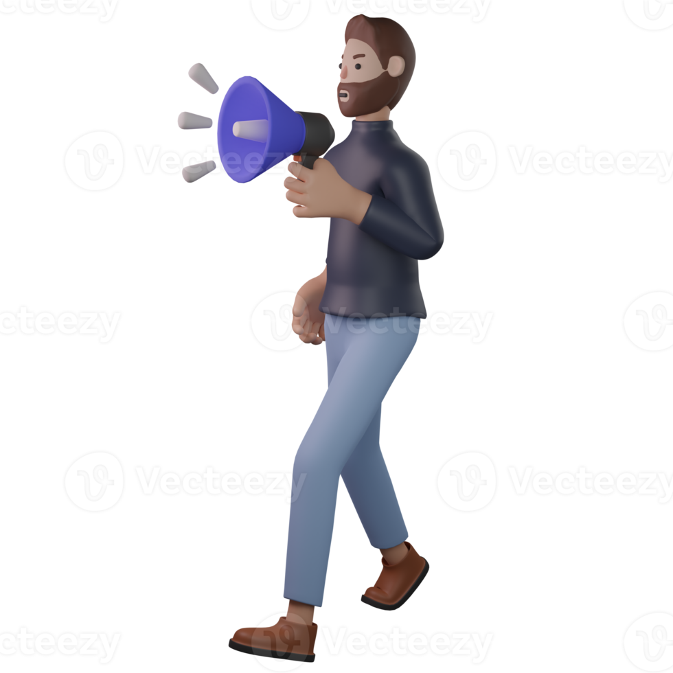 Man holding megaphone 3d png