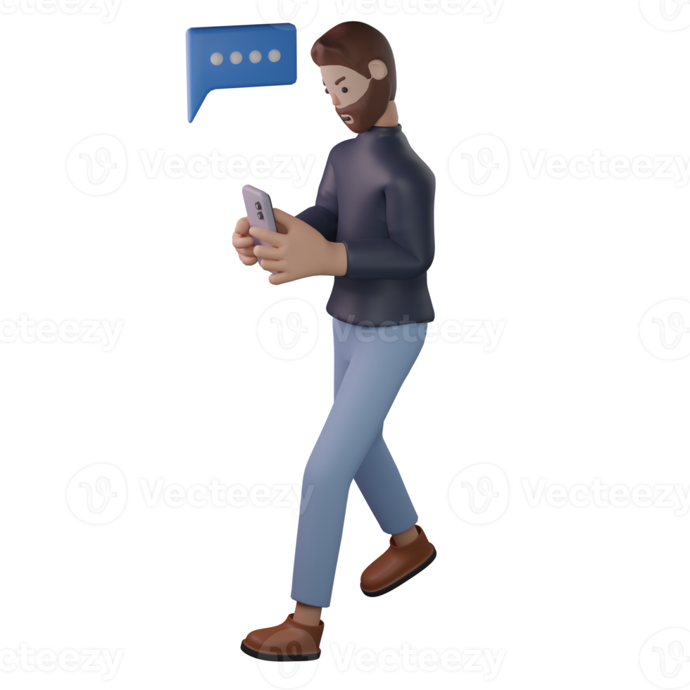 Man chatting on the smartphone 3d png