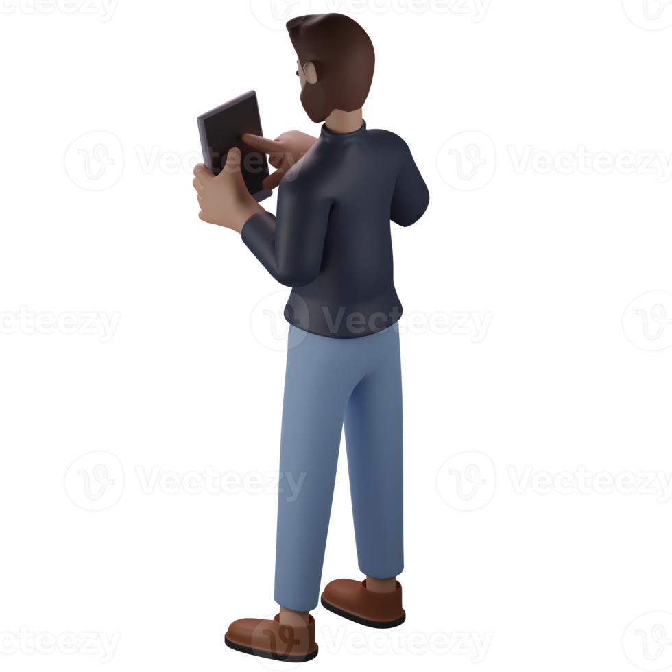 Man using tablet 3d png