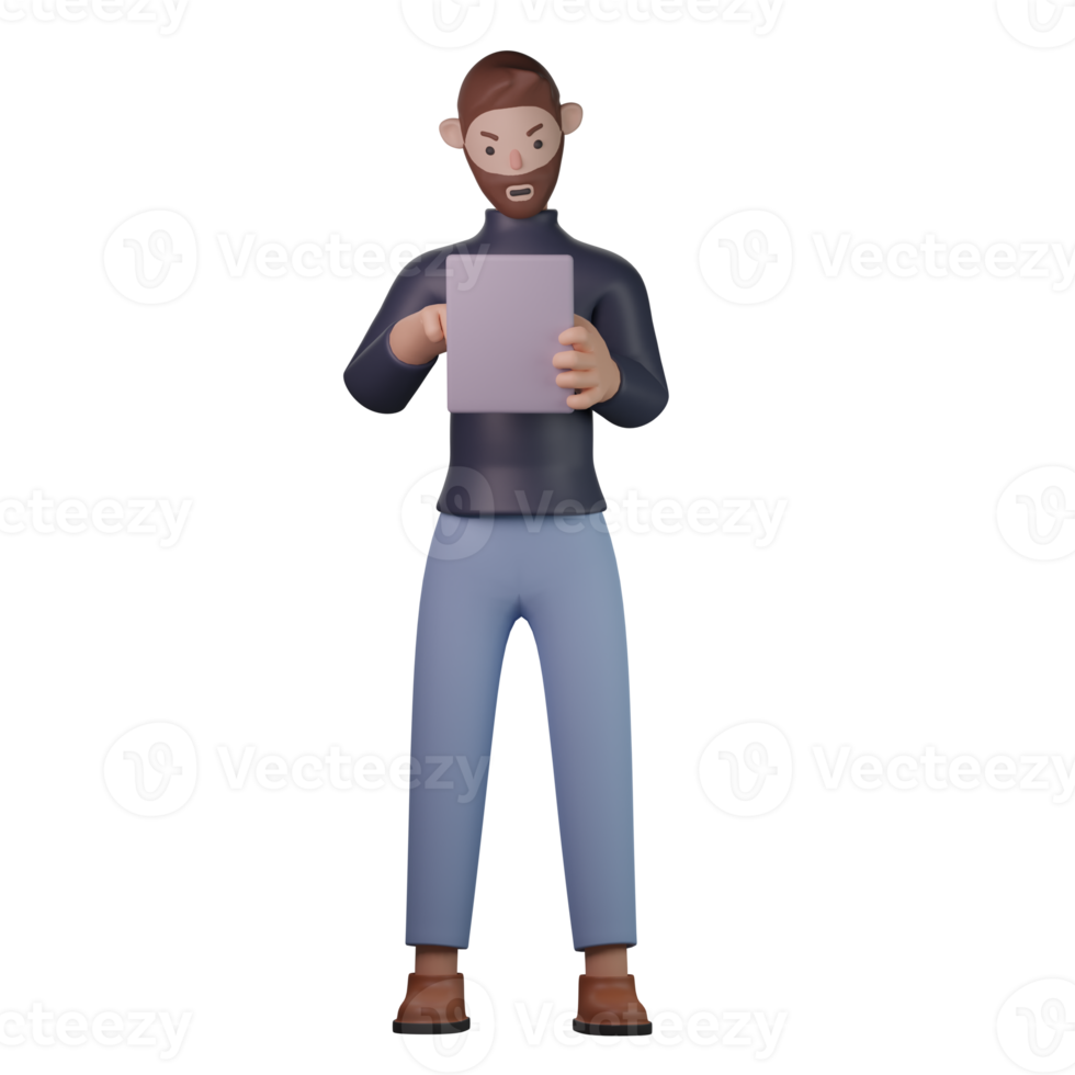 Man using tablet 3d png