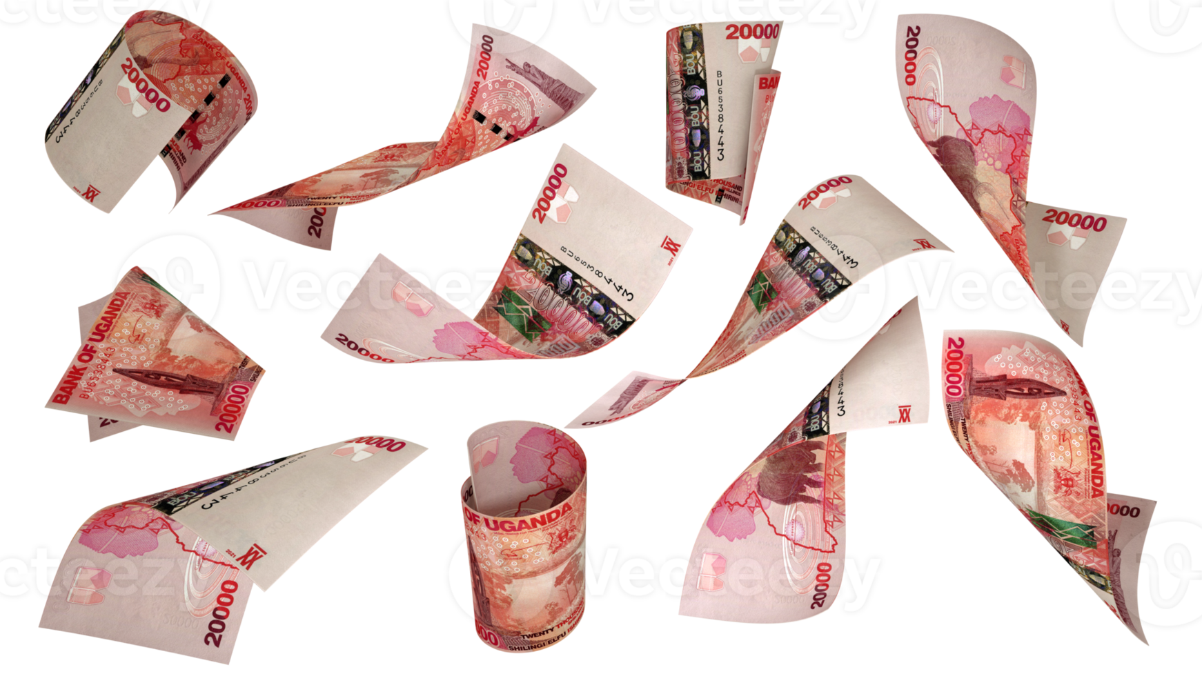 3D Rendering Of 20000 Ugandan Shilling Notes Flying In Different Angles 3d-rendering-of-20000-ugandan-shilling-notes-flying-in-different-angles