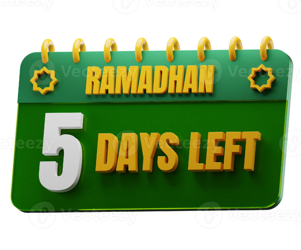 5 dias esquerda para Ramadã mês. islâmico decorativo elemento. Ramadã contagem regressiva. png