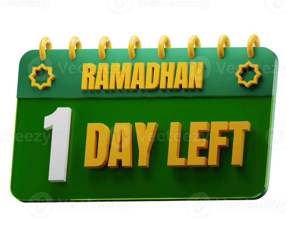 1 Day Left to Ramadan Month. Islamic Decorative Element. Ramadan Countdown. png