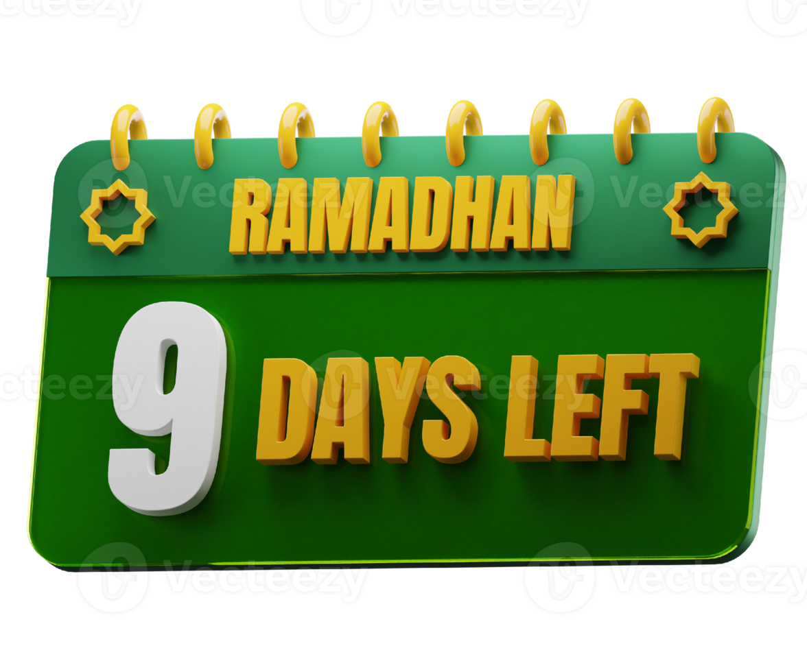 9 Days Left to Ramadan Month. Islamic Decorative Element. Ramadan Countdown. png