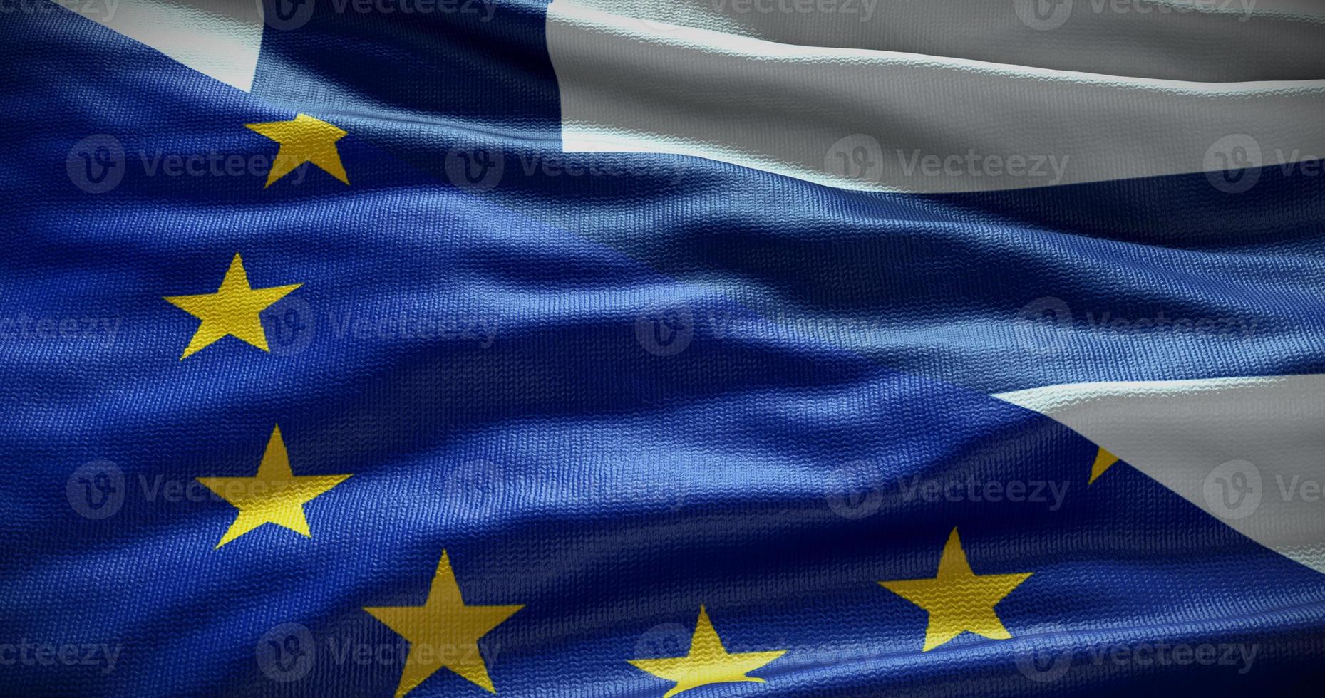 Finland and European Union flag background. Relationship between country government and EU. 3D illustration photo