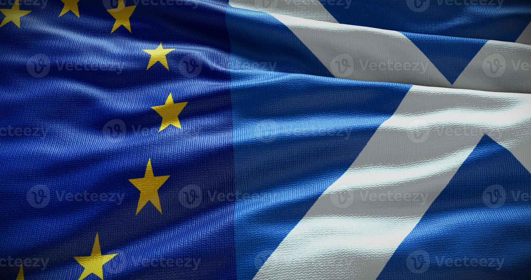 Scotland and European Union flag background. Relationship between country government and EU. 3D illustration photo