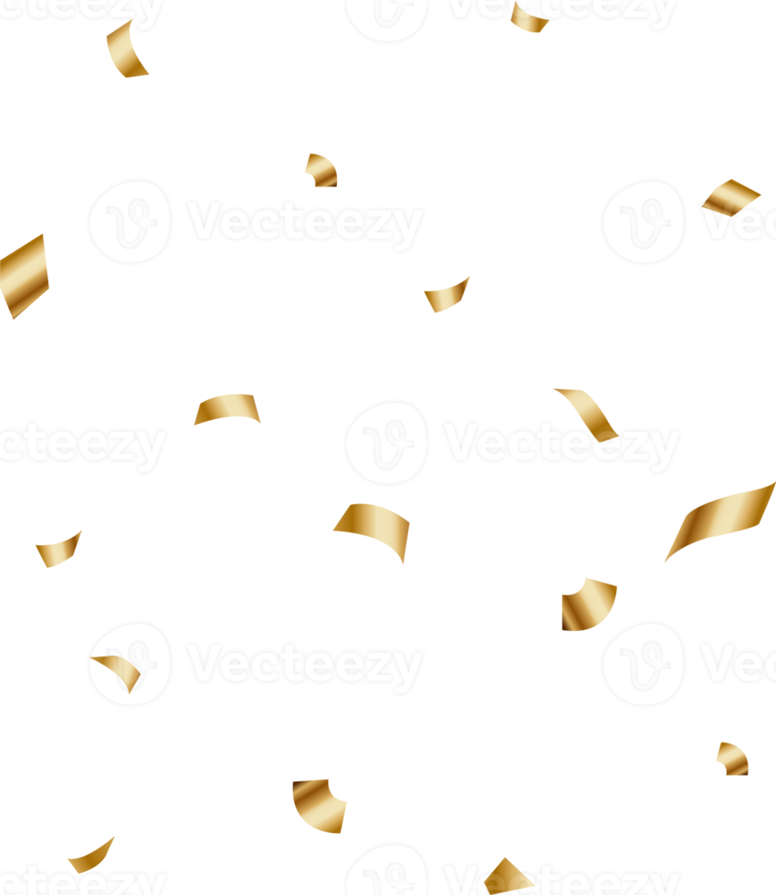 Shiny golden confetti and ribbons falling down. png