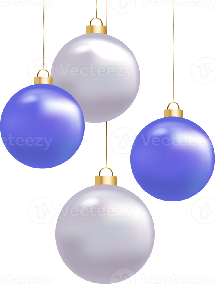 3D realistic Christmas ornament decoration white and blue bauble ball set png