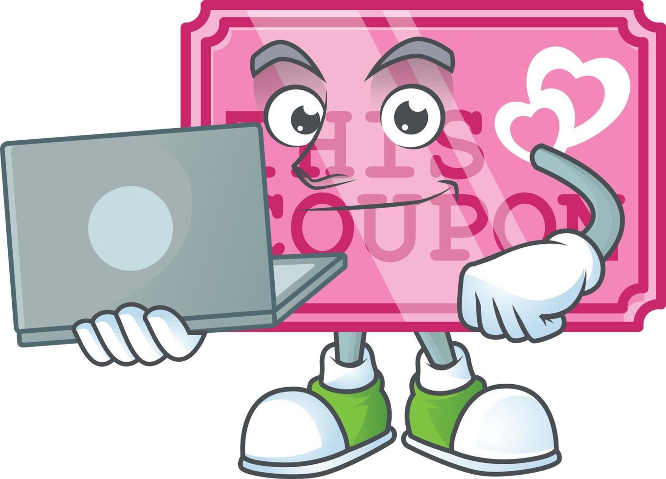 Pink love coupon cartoon character style vector