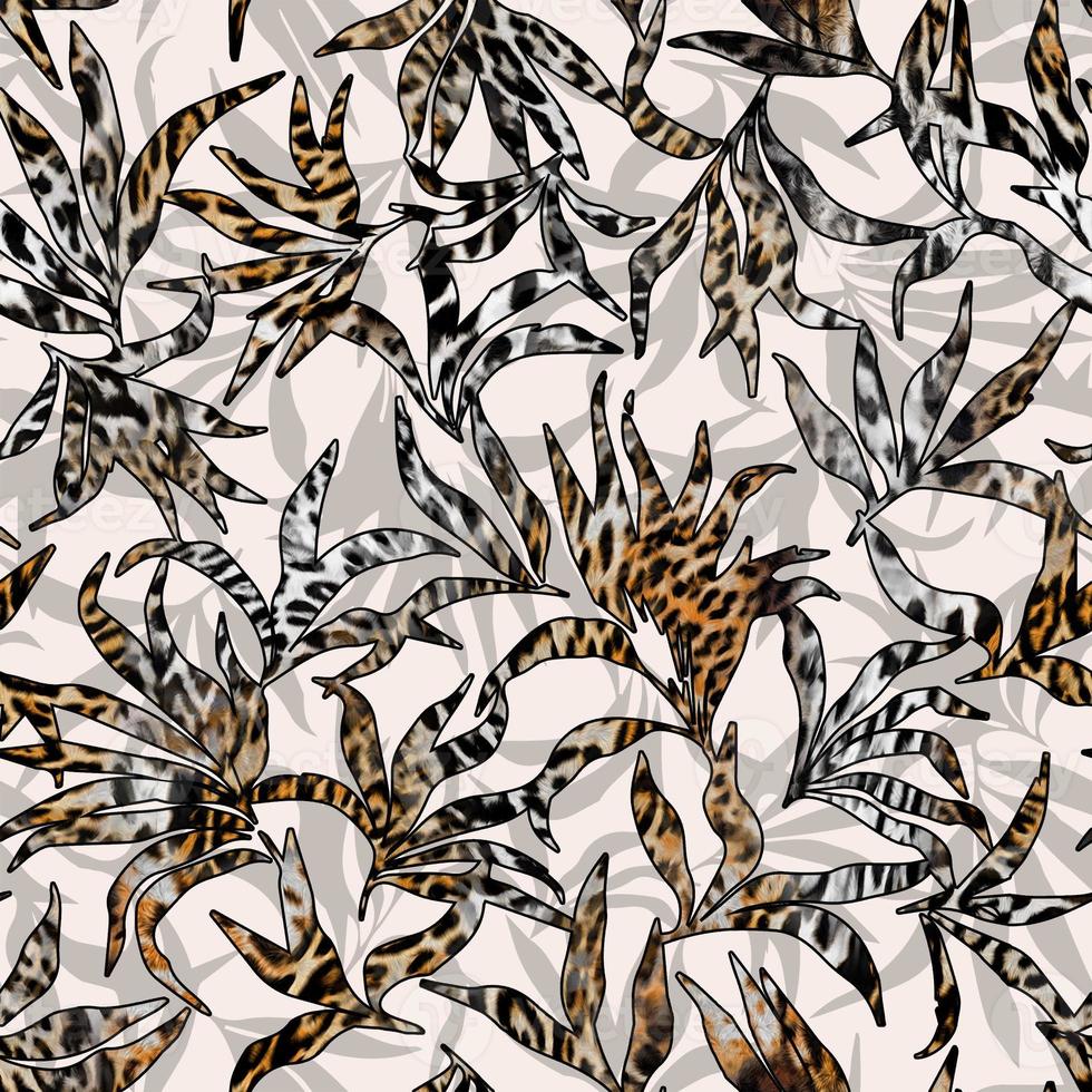 Seamless flowers with leopard pattern. photo