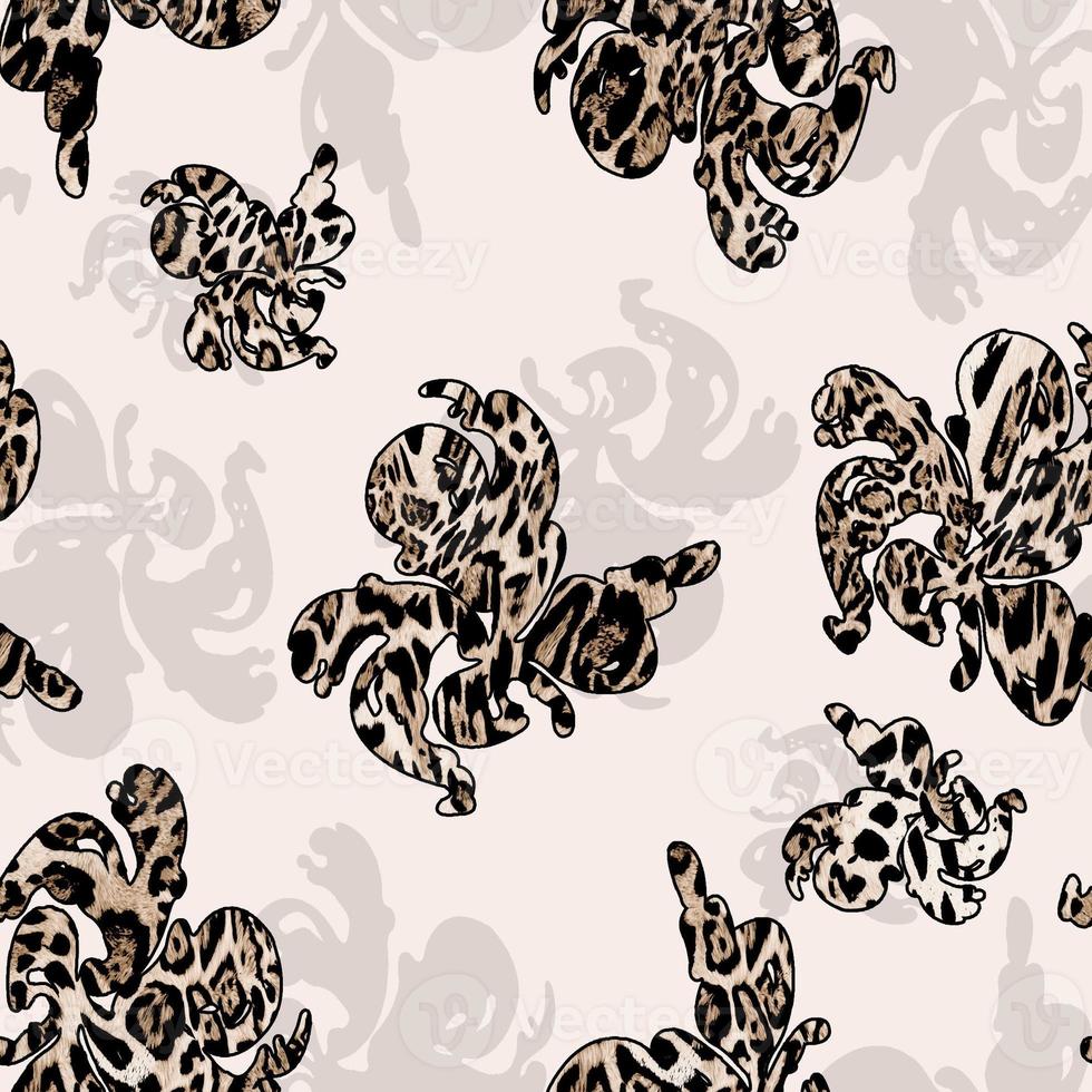 Seamless flowers with leopard pattern. photo