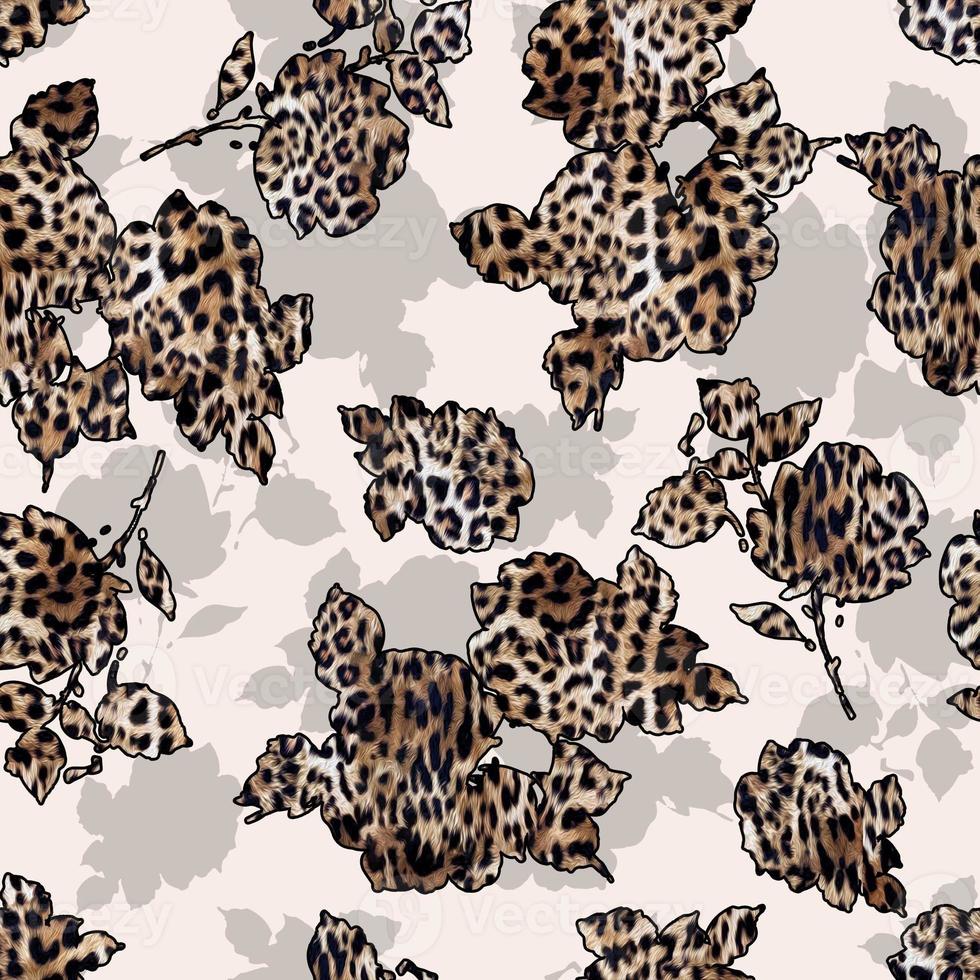 Seamless flowers with leopard pattern. photo