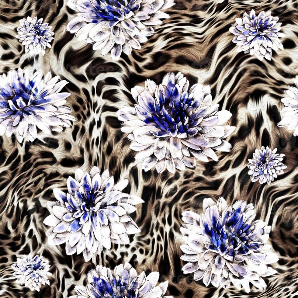 Seamless flowers with leopard pattern. photo