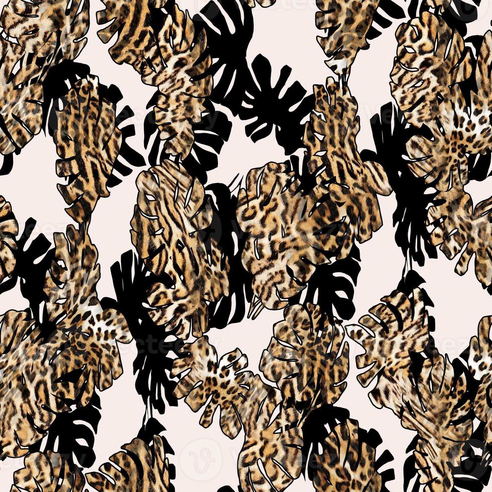 Seamless flowers with leopard pattern. photo