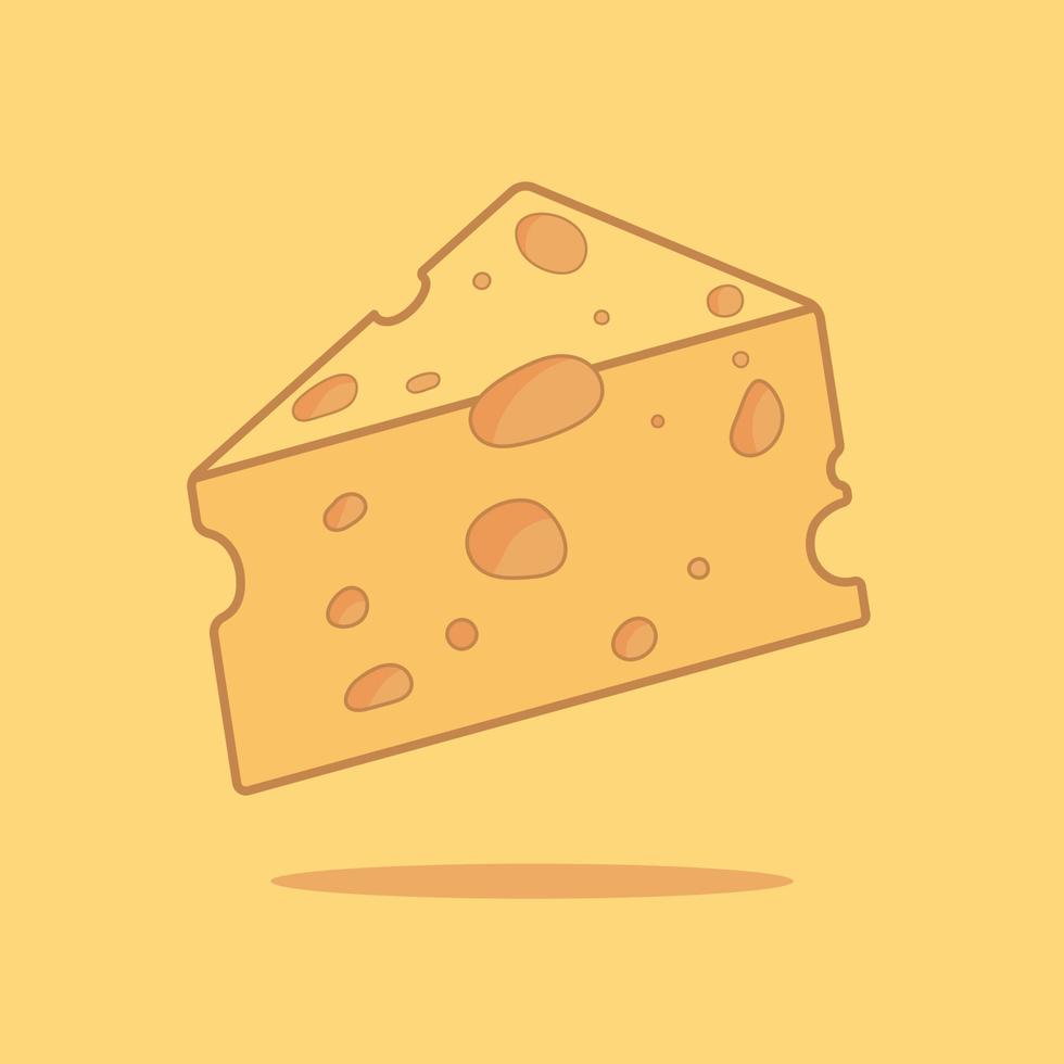 Cute cheese cartoon. Flat illustration of cheese icon on yellow background. Suitable for use in food product design, posters or brochures. vector