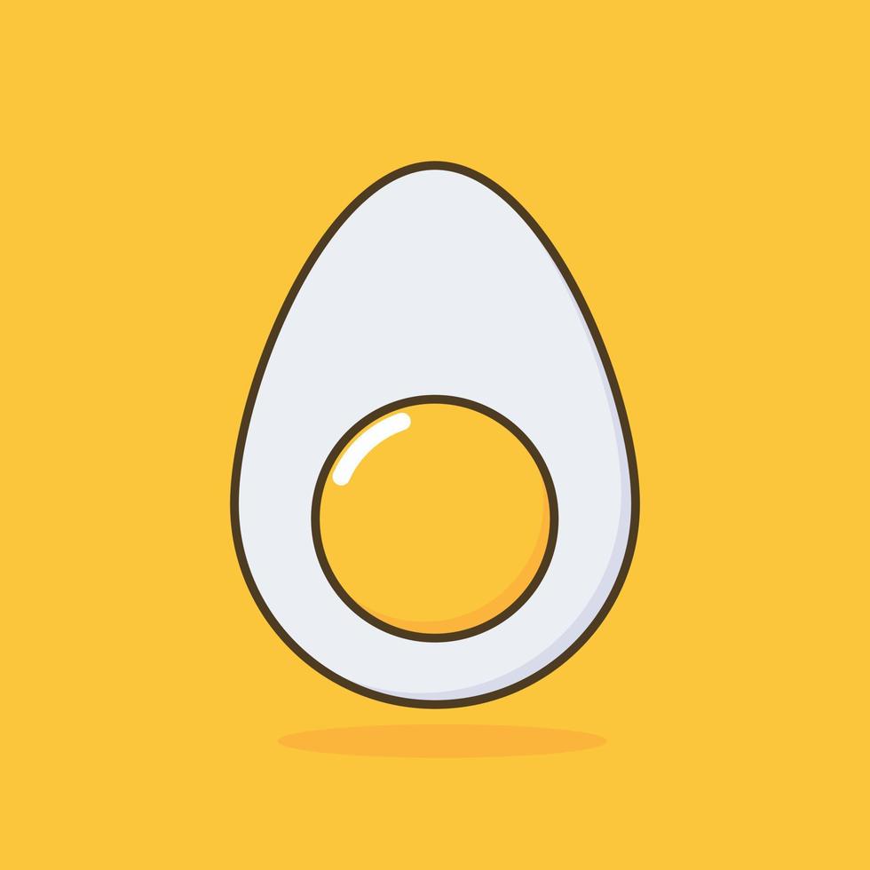 Cute boiled egg cartoon. Flat illustration of boiled eggs icon on yellow background. Suitable for use in food product design, posters or brochures. vector