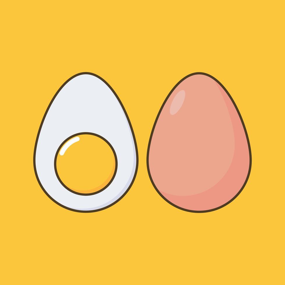 Cute boiled egg cartoon. Flat illustration of boiled eggs icon on yellow background. Suitable for use in food product design, posters or brochures. vector