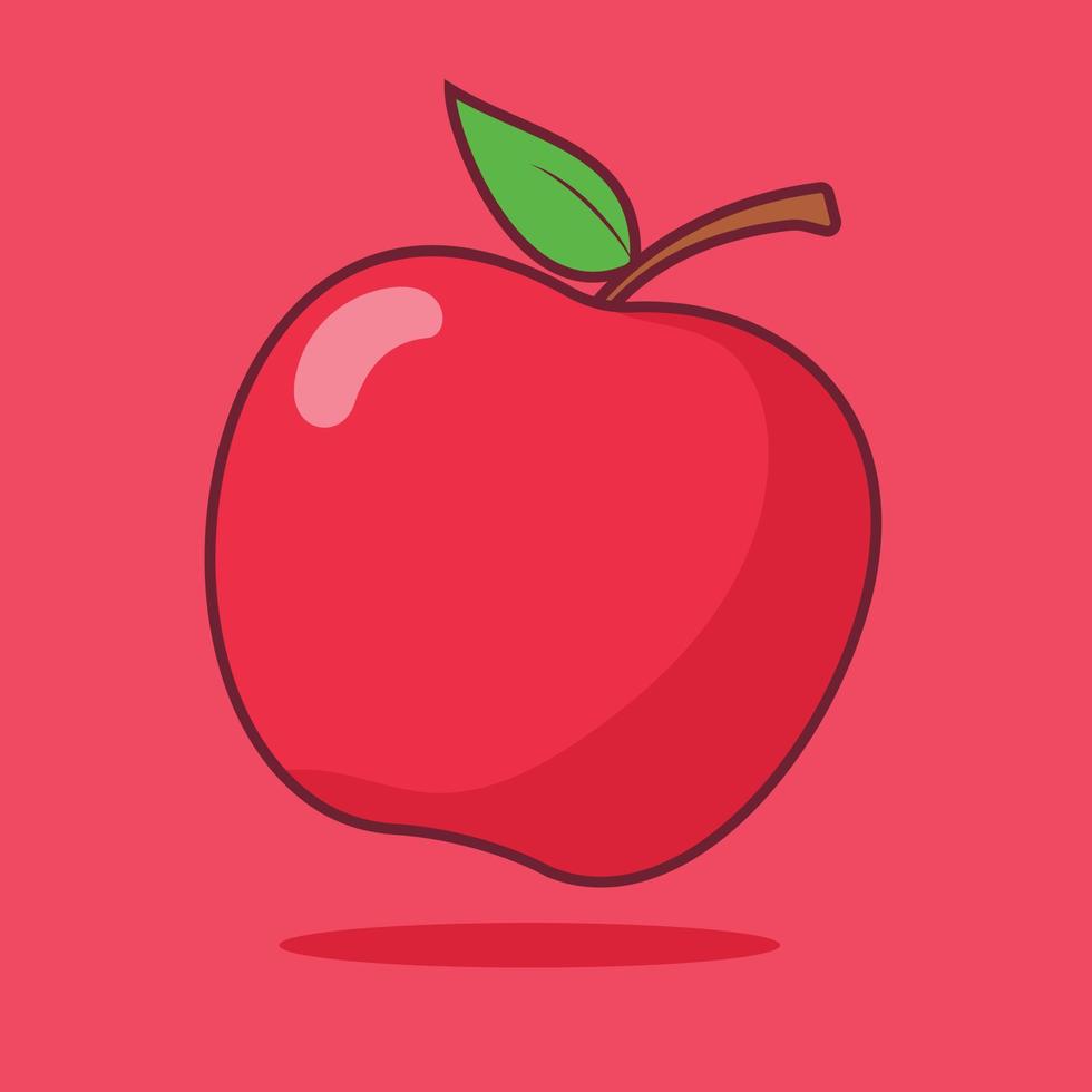 Cute red apple cartoon. Flat illustration of fresh apple icon on red background. Suitable for use in food product design, posters or brochures. vector