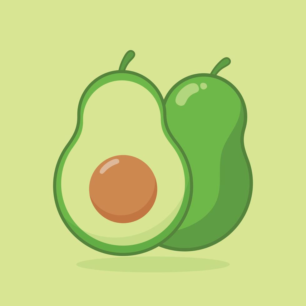 Cute avocado cartoon. Flat illustration of fresh avocado fruit character on green background. Suitable for use in food product design, posters or brochures. vector