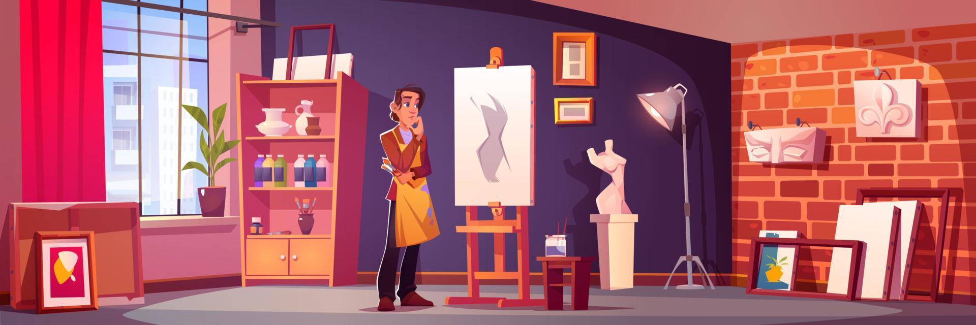 Male artist working in art studio vector