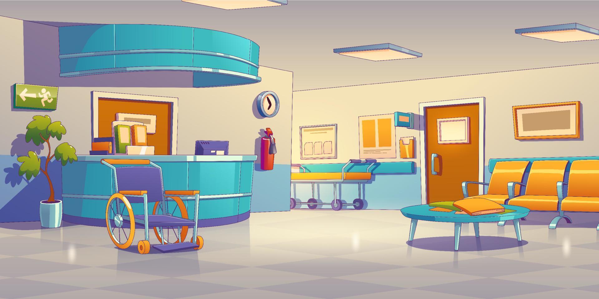 Hospital corridor interior with reception desk vector