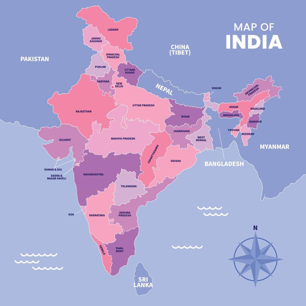 Map of India with Surrounding Borders vector