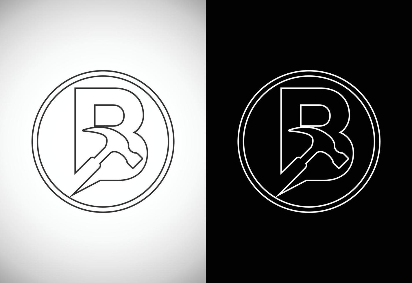 Initial B letter alphabet with a Hammer. Repair, renovation, and construction logo. Line art style logo vector