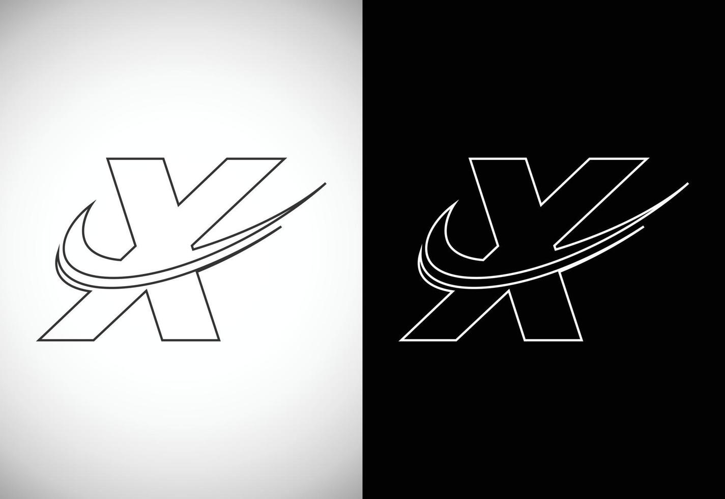 Initial letter X with a swoosh line art-style logo. Modern vector logotype for business and company identity.