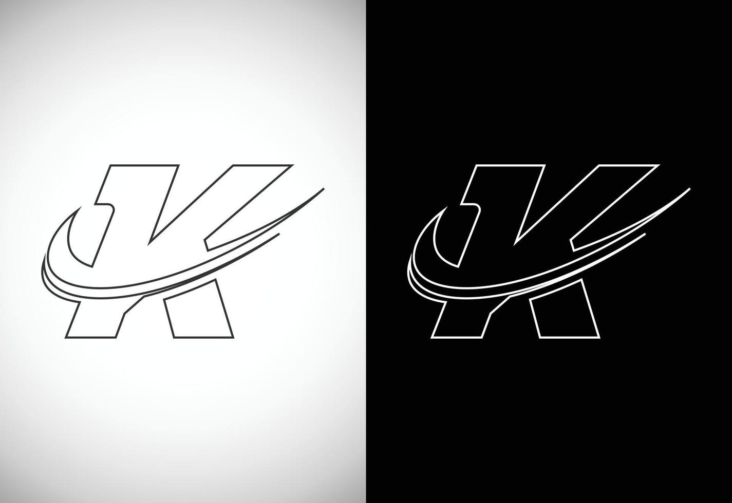 Initial letter K with a swoosh line art-style logo. Modern vector logotype for business and company identity.