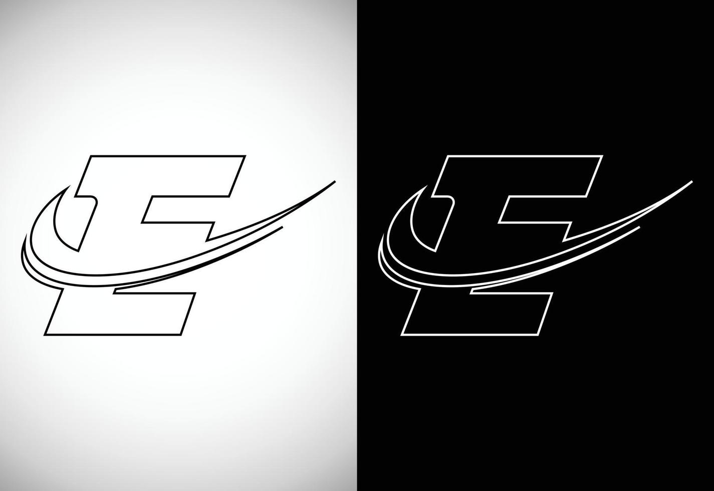 Initial letter E with a swoosh line art-style logo. Modern vector logotype for business and company identity.