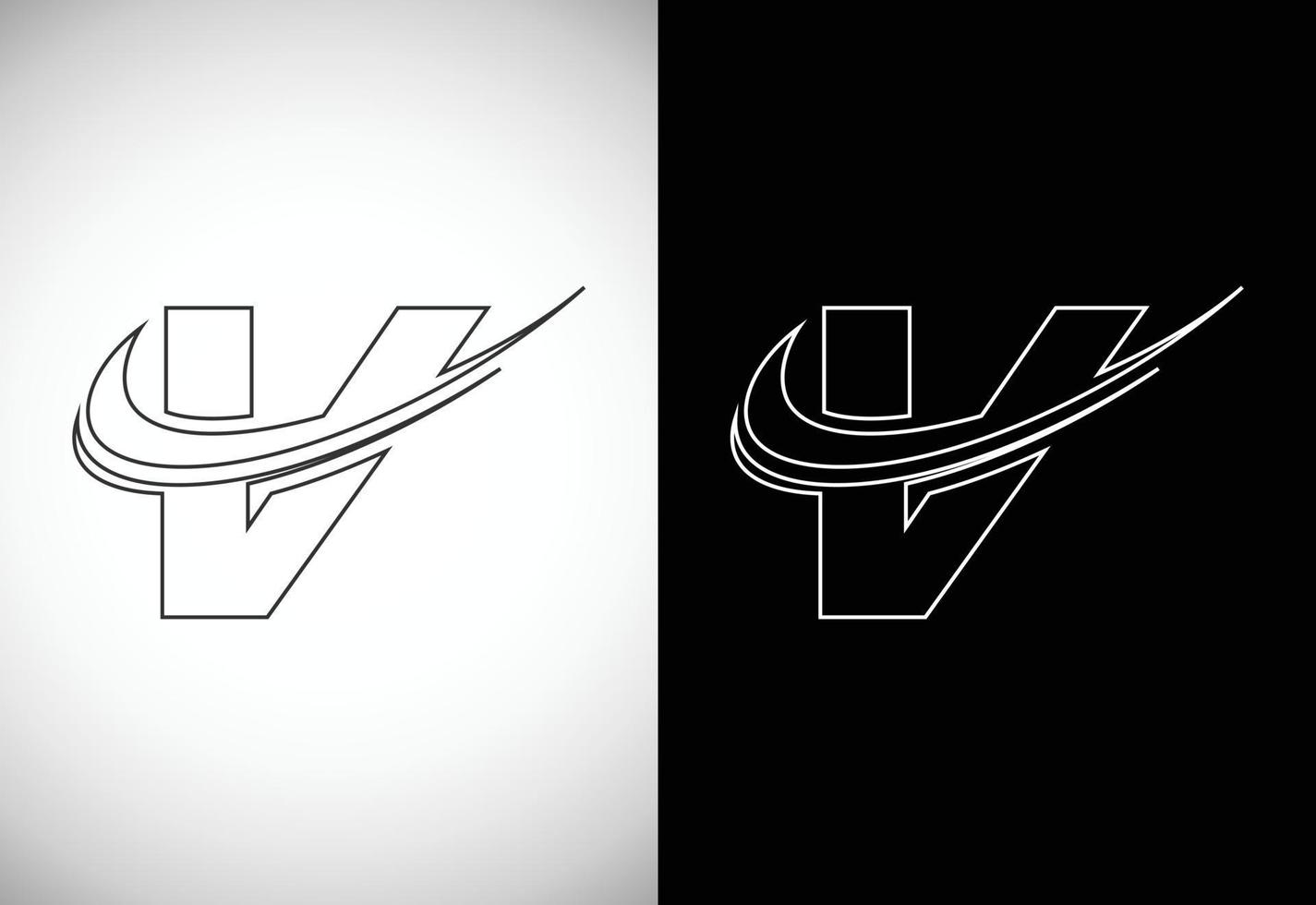 Initial letter V with a swoosh line art-style logo. Modern vector logotype for business and company identity.