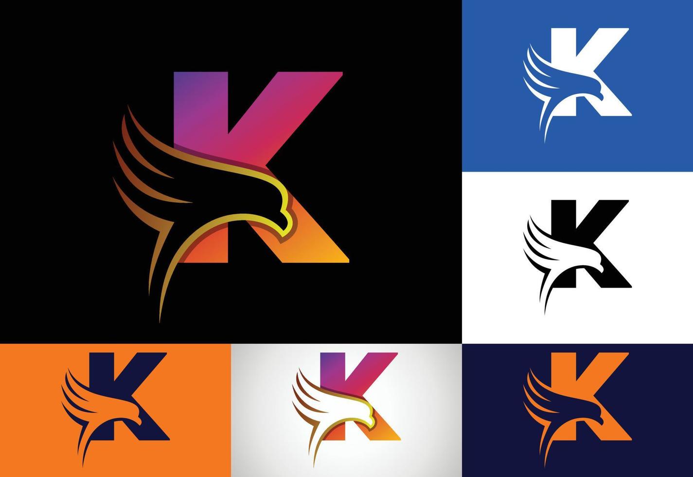 inicial k monograma letra con águila cabeza negativo espacio símbolo. creativo águila cabeza logo diseño vector