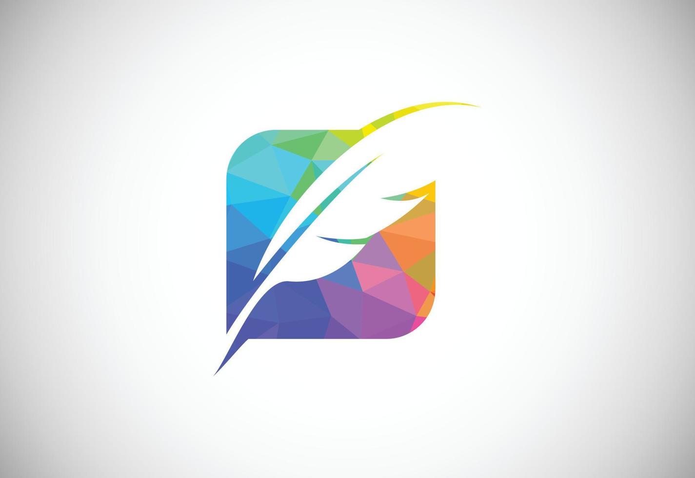 Low poly style feather logo design, law office vector logo template. Geometric triangle shapes