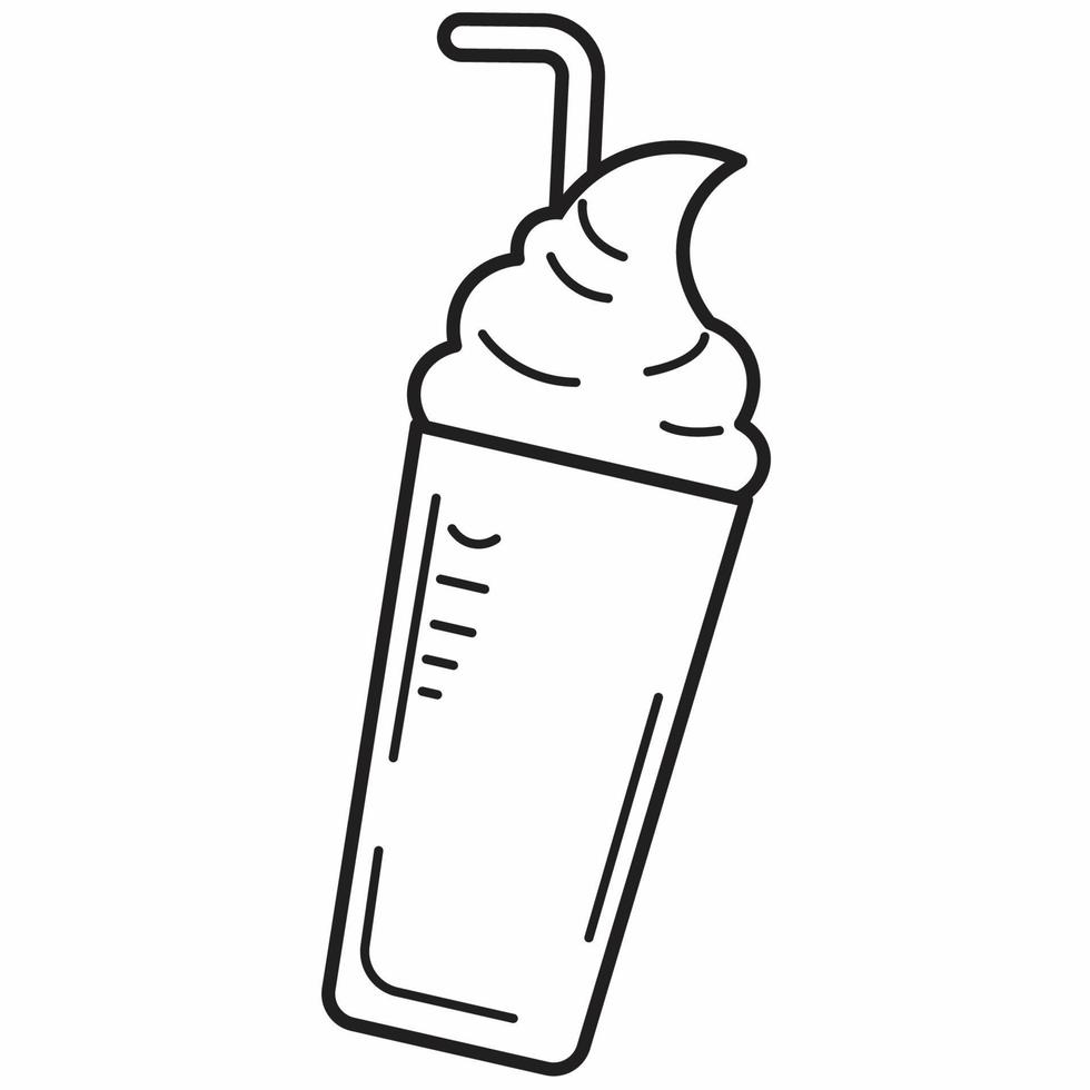 Coffee with wheap cream illustration. Outline style line art vector doodle illustration